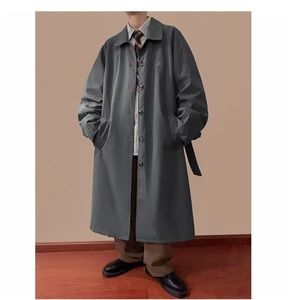 Zentrus - Long-Sleeve Single Breasted Letter Trench Coat [Gray - 3XL]